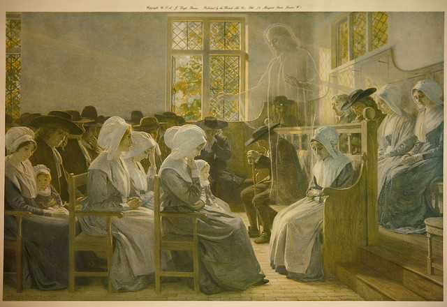1916 Painting of a Gathered Quaker Meeting