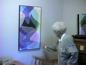 Mary
Loomis Wilson, with collage.  Foxdale, 1990